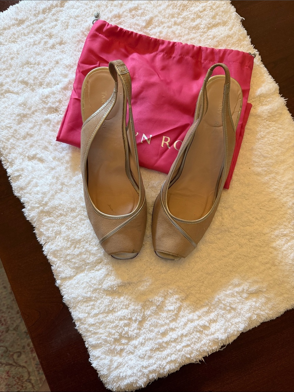 Taryn Rose Beige/Soft pink Peep-Toe Slingback Heels Size 10
